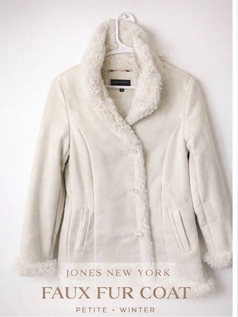 Jones New York Cream Faux Fur-Trim Teddy Jacket